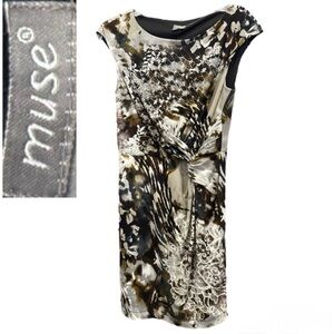 🖤🤎 Muse Abstract Print Knot-Front Sheath Dress – Size 6